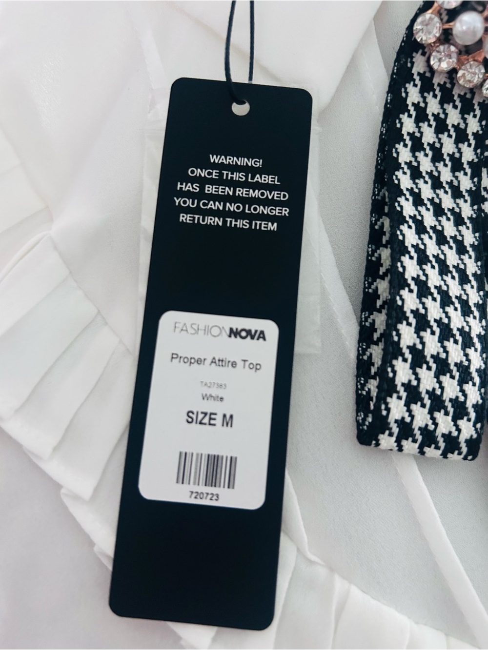 Fashion Nova White Ruffle Collar Blouse with Houndstooth Bow Accent - Picture 9 of 10